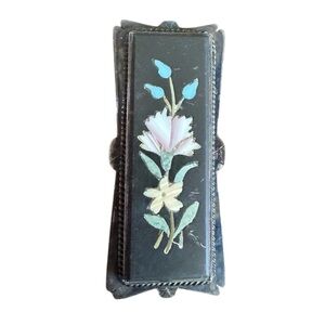 Antique Pietra Dura Mosaic Flower Italian Brooch Onyx Large